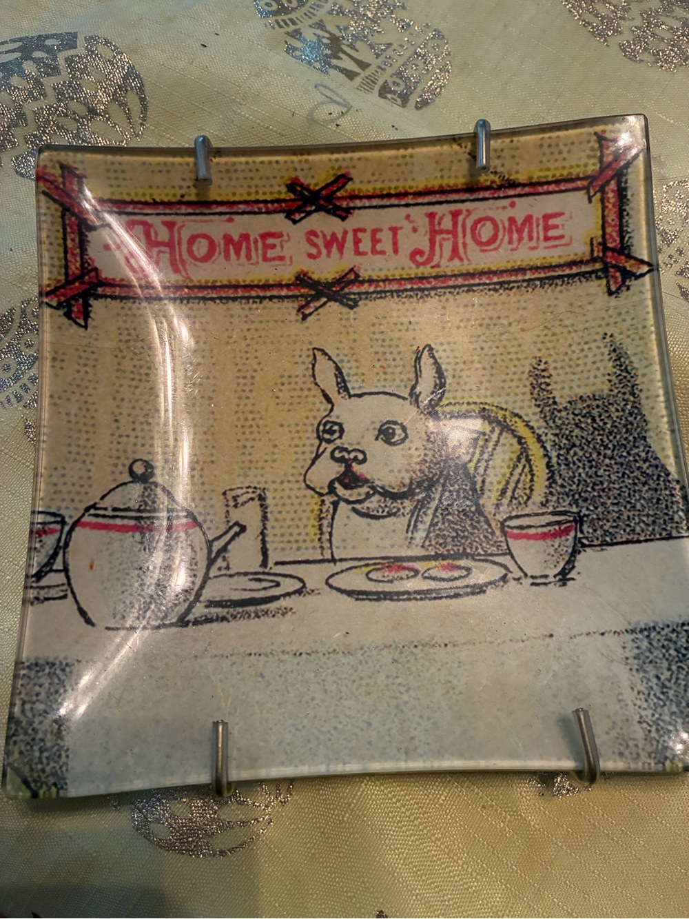 Carol Kaas signedHome Sweet Home Decorative Glass Plate - Yellow and Red